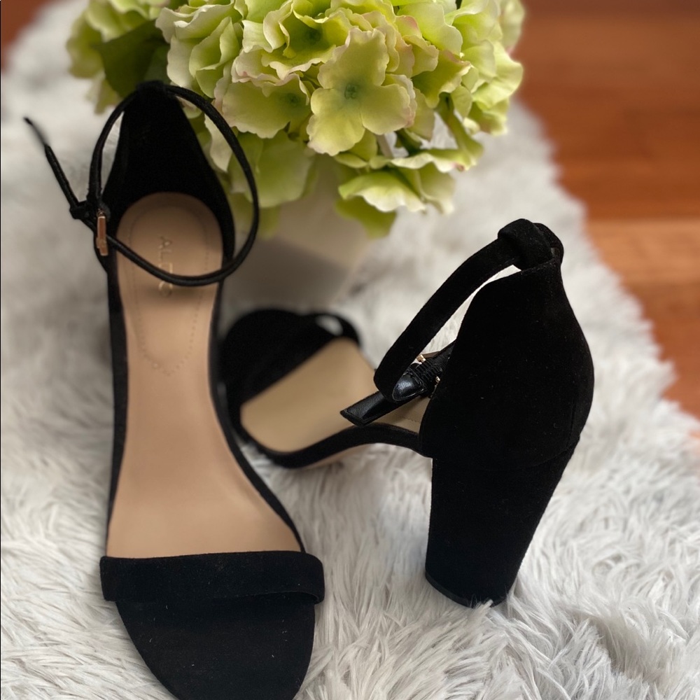 Aldo black suede block heels